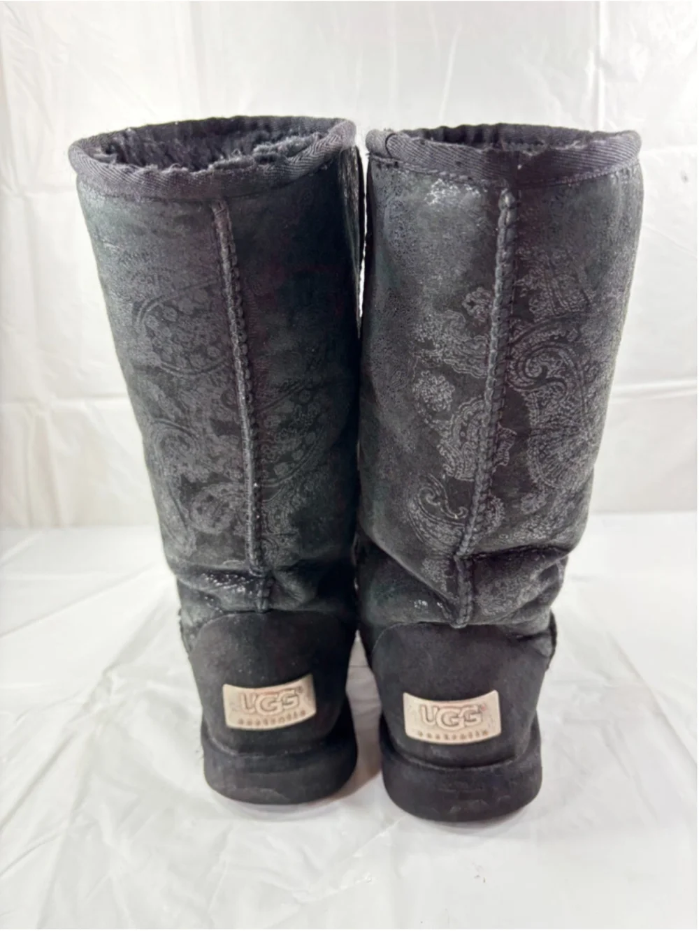 Ugg Classic Tall 5852 Black Paisley Boots Women's Size 5